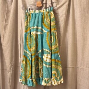 Anthropologie Porrige Bohemian Teal and Yellow Maxi Skirt NWOT